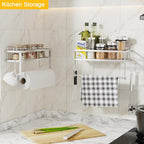 ESOW Paper Towel Holder with Shelf Storage, Adhesive Wall Mount 2-in-1 Basket - Image 2