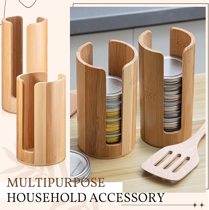 Suclain 2 Pcs Mason Jar Lid Organizer Bamboo Vertical Mason Jar Lid Storage - Image 6
