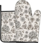 Vintage Flowers Oven Mitts and Pot Holders Sets Boho Kitchen Gloves White Grey by DZGlobal