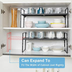 Set of 2 Expandable Cabinet Shelf Organizer, Stackable Kitchen Countertop - Image 4