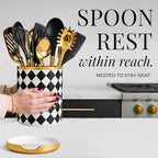 STYLED SETTINGS Black & White Checkered Utensil Holder Set – Large Ceramic - Image 3
