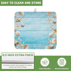 Summer Coastal Dish Drying Mat for Kitchen Counter Seashell Starfish Blue - Image 5