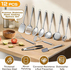 12 Pcs Stainless Steel Cooking Utensils Set, Metal Kitchen Tools Include - Image 3