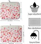 Valentines Pink Love Heart Dish Drying Mat Valentine Day Absorbent Microfiber - Image 2