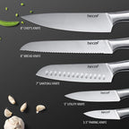 hecef Silver Kitchen knife set of 5, Satin Finish Blade - Image 8