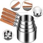 Stainless Steel Measuring Cups and Spoons Set of 8, Stackable Wooden Handle - Image 7