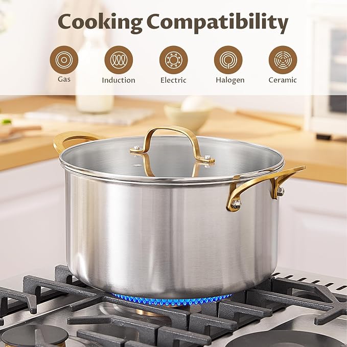 BEZIA 12 Quart 3-Ply Stainless Steel Stockpot, Soup Pot - Image 6