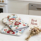 Floral Oven Mitts and Pot Holders Sets 2 Pcs, Canvas Heat Resistant Kitchen - Image 8