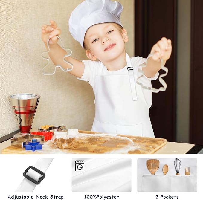 Kids Apron and Chef Hat Set, 40 Pieces Boys Girls Kids Apron - Image 4