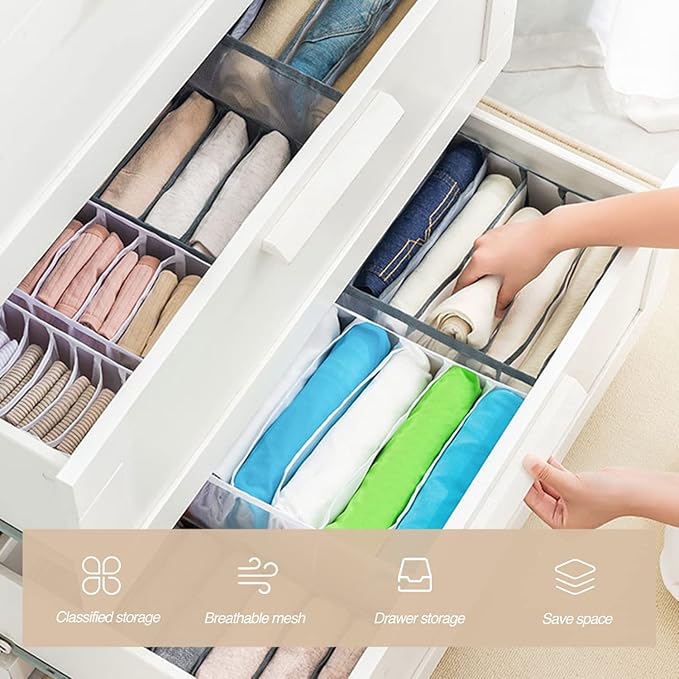 Wardrobe Clothes Organizer, 7 Grids Washable Portable Closet Organizer Mesh - Image 3