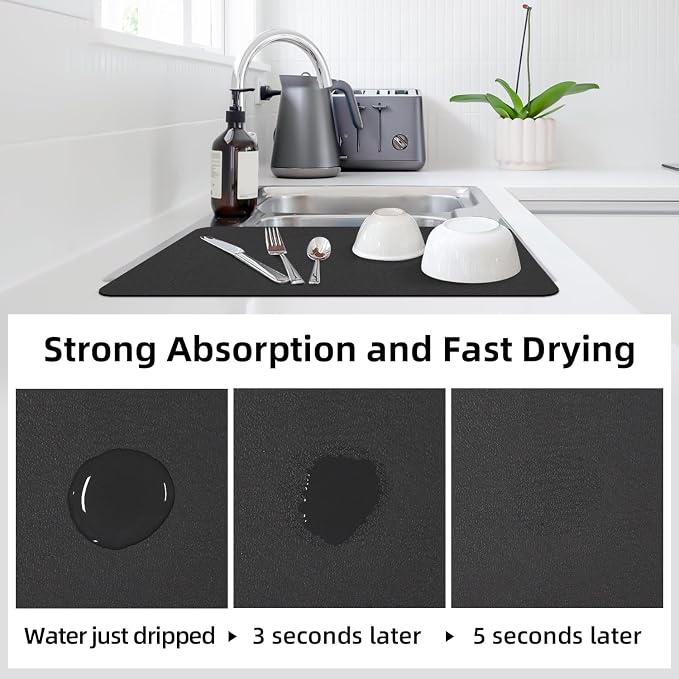LOPNUR Kitchen Dish Drying Mat, Diatomite Coffee Mat, Super Absorbent Dish - Image 3