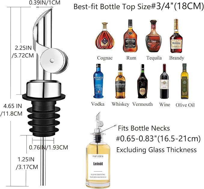 Pafusen 6 Pack Weighted Liquor Pour Spout, Auto Flip Olive Oil Dispenser Spout - Image 5
