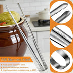 Stainless Steel Kitchen Tongs 2 Set, Non-Slip Serrated Tips, One-Piece Metal - Image 3