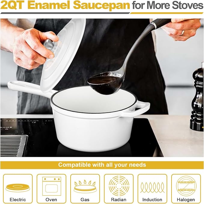 HaSteeL 2 QT Cast Iron Saucepan, Mini Enamel dutch oven - Image 4