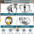 TeamFar Mixing Bowl Set of 5, Stainless Steel 4.5/3/1.5/1/0.7 QT Metal Nesting - Image 4
