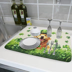 St Patrick's Day Dog Dish Drying Mat 18x24 inch Green Shamrock Dishes Pad - Image 6