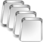 E-far 4 Pack Toaster Oven Trays, 9.4”x7.3” Stainless Steel Small Baking Cookie by E-far