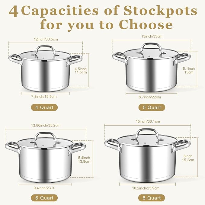Leonyo Stainless Steel Stock Pot, 8 Quart Stock Pot - Image 9