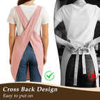 Apron for Women with Pocket Cotton Linen, Japanese Cross Back Apron for - Image 3