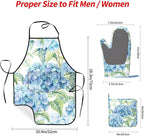 Blue Hydrangea Flowers Watercolor Oven Mitts Pot Holders Cooking Apron Set of 5 - Image 2