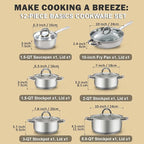 Cook N Home Kitchen Cookware Sets, 12-Piece Basic Stainless Steel Pots and Pans - Image 2