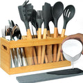 Kitchen Utensil Holder for Counter Extra Large Bamboo Wooden Utensil Organizer by OTCO