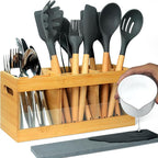 Kitchen Utensil Holder for Counter Extra Large Bamboo Wooden Utensil Organizer - Image 8