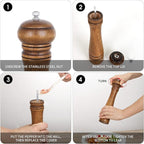 1Pack Wood Pepper Grinder, XWXO 10 Inch Salt Mill Pepper Shaker, Pepper Mill - Image 5