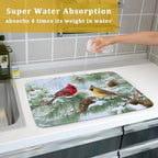 Winter Dish Drying Mat for Kitchen Counter Cardinal Birds Pine Trees Festival - Image 7