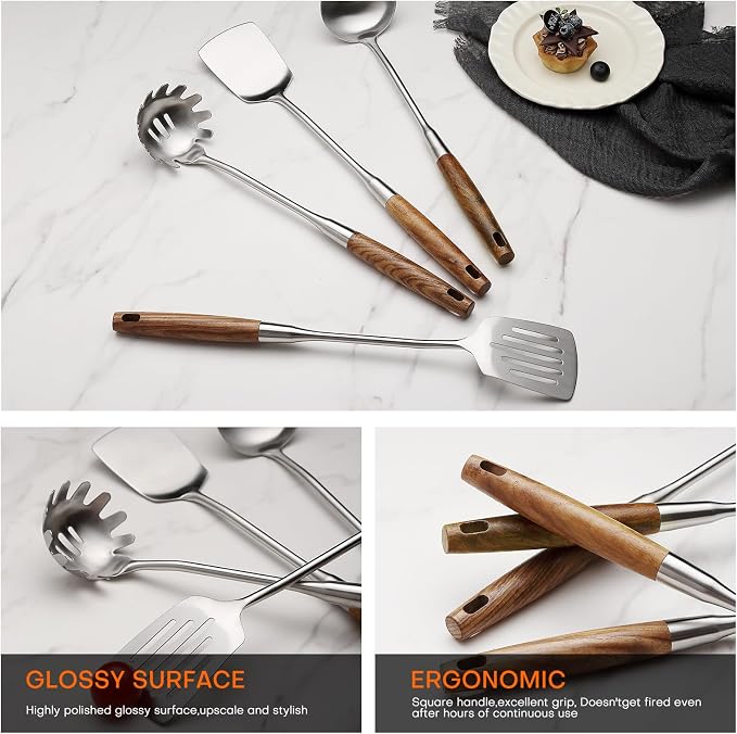 6 Pcs Cooking Utensils Set 304 Stainlss Steel Kitchen Utensils Set Heat - Image 4