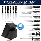 Knife Set, 15 Piece Premium Kitchen Knife Block Set, Razor-Sharp, High Carbon - Image 5