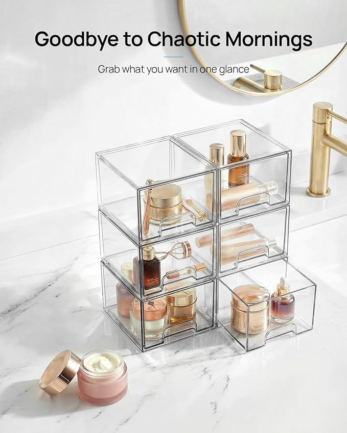 Vtopmart 12 Pack Small Clear Stackable Storage Drawers, Acrylic Bathroom Makeup - Image 3
