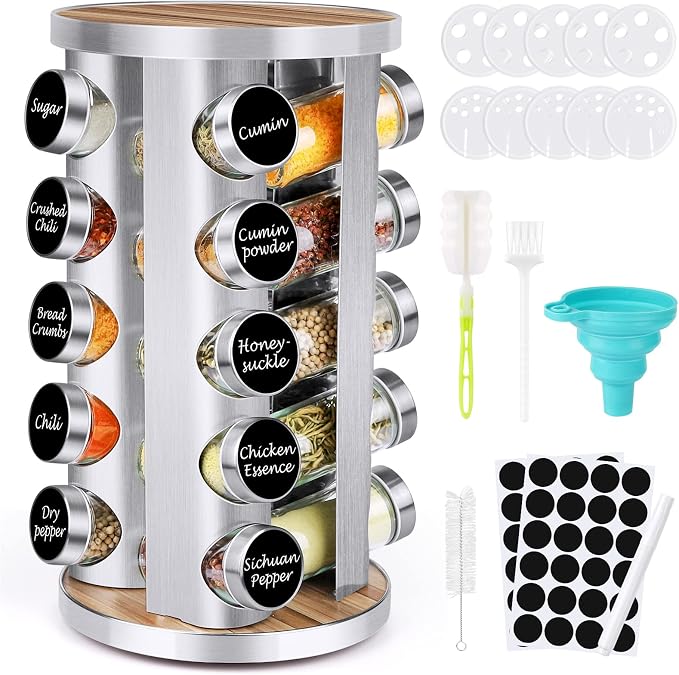 Spice Rack Organizer with Jars for Cabinet Revolving/Rotating Seasoning by CANTAMI