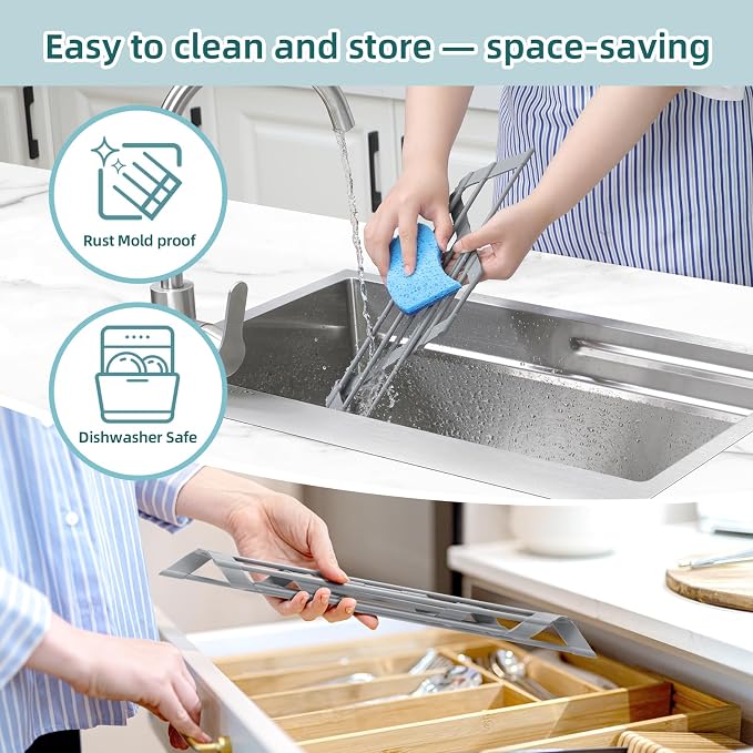 Ohuhu Triangle Roll Up Dish Drying Rack, Anti-Slip Organizer - Image 7