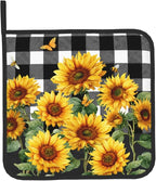 Sunflower Oven Mitts and Pot Holders Sets of 2 Buffalo Plaid Kitchen Mitts - Image 9