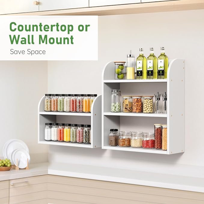 ROMGUAR CRAFT 2 Tier Bamboo Spice Rack, Countertop or Wall Mounting Wood Spice - Image 4