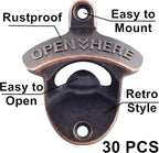 30 PCS Retro Bottle Cap Opener Wall Mounted Stainless, Antique Copper Screw in - Image 2