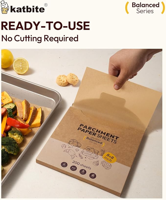 Katbite 400 Pcs Parchment Paper, 8 x 8 Inch Unbleached Baking Paper, Oil - Image 4