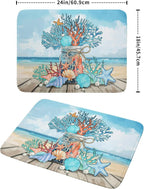 Coastal Coral Dish Drying Mat 18x24 inch Starfish Shell Fast Dry Microfiber - Image 2