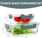 VERONES 10 Pack Glass Meal Prep Containers, Airtight Glass Lunch Containers - Image 2