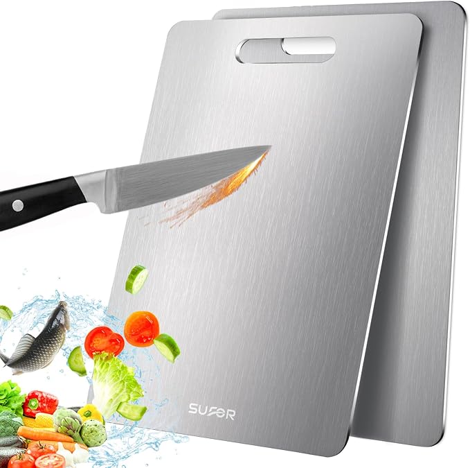2 Pack Titanium Cutting Board, 100% Pure Titanium Cutting Boards by SUFOR
