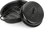 18” Roaster Pan with Lid and Rack, Large Enamel Roaster Pan with Oval Roasting by YIDAZLE