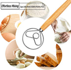 Danish Dough Whisk with Dough Hook Stainless Steel Wooden Handle - Image 7