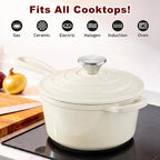 2 Pcs Enameled Sauce Pan with Lid, Leonyo 1 Qt & 2 Qt Cast Iron Saucepan Set - Image 6