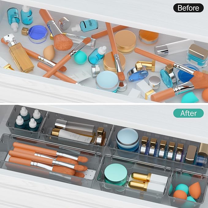 WOWBOX 9 Pack Clear Drawer Organizer Set, Acrylic Drawer Storage Trays - Image 4