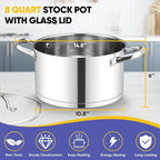 TeamFar 8QT Stock Pot with Lid, Stainless Steel Tri-ply Bottom Cooking Pot - Image 2
