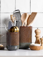 LE TAUCI Utensil Holder for Kitchen Counter, 7.3"+5.4" Fluted Ceramic Utensil - Image 3
