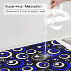 Blue Black White Geometric Circle Dish Drying Mat - Image 4
