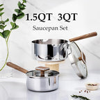 CAROTE1.5Qt & 3Qt Stainless Steel Saucepan Set, Triple Ply Stainless Steel Pot - Image 2