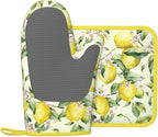 Lemon Silicone Oven Mitts Pan Mats Set of 2, Heat Resistant Gloves Potholder - Image 2